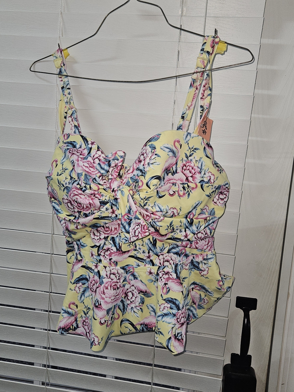 torrid Yellow Floral Twist-Front Swim Top with Pink and Blue Print